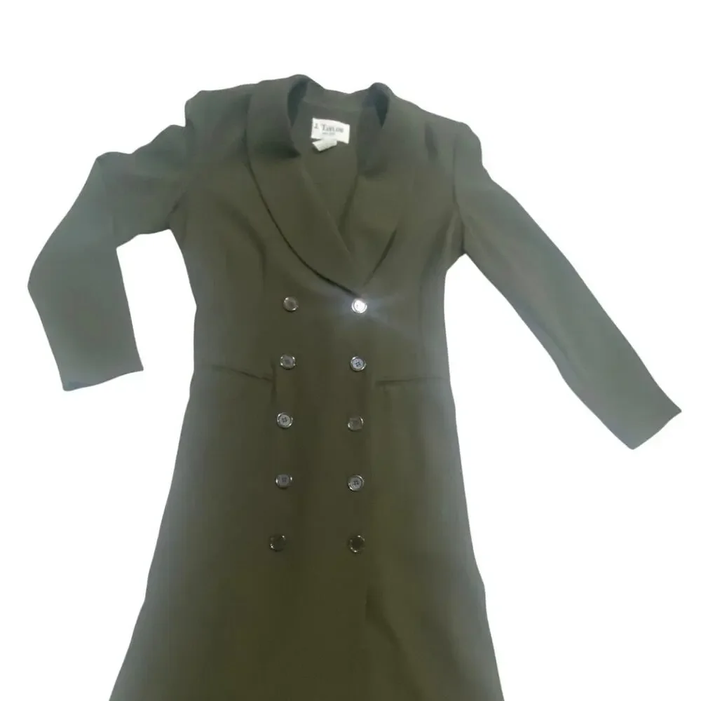 J. Taylor New York Olive Green Double Breasted Blazer Dress Long Sleeve Midi